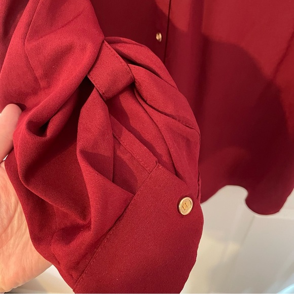 Maroon Button Down Blouse with Gold Button Detail - Picture 5 of 7
